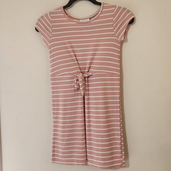 Children’s Place Girls M 7/8 Short Sleeve Pink Striped Front Bow Knit Dress - Picture 2 of 6